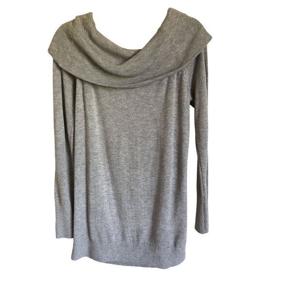 LOFT Size 12 Gray Cowl Neck Pullover Sweater Tunic Length Acrylic Blend - Picture 2 of 6